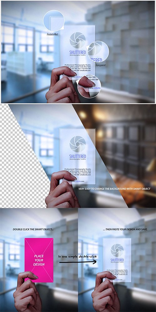 Transparent Frosted Business Card PSD Mockup