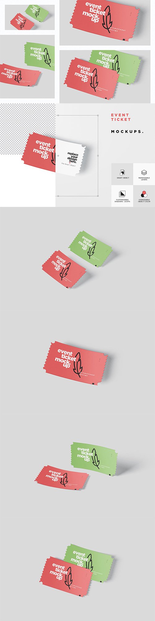 Event Ticket Mockup Set - Small Size PSD