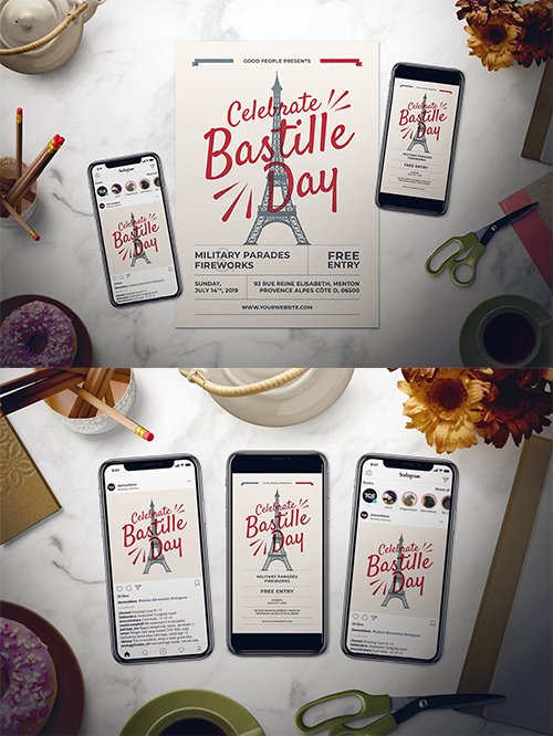 Bastille Day PSD and AI Flyer Set