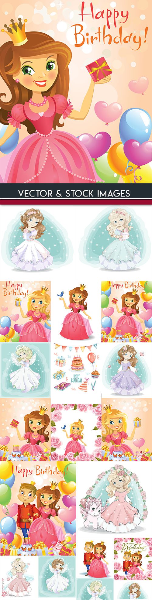 Fabulous princess with flowers for birthday illustration