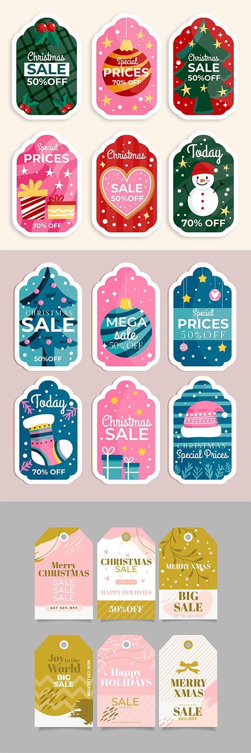 Flat design christmas sale tag collection