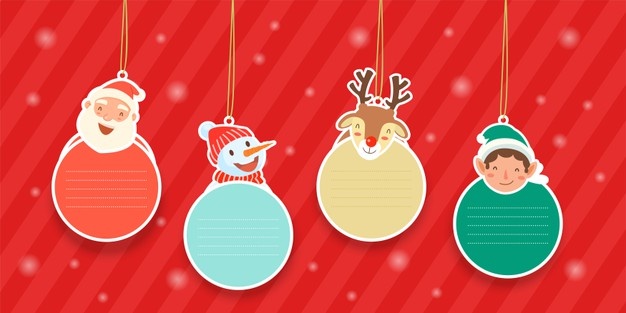 Hanging elements with Santa Claus snowball reindeer and santas helper