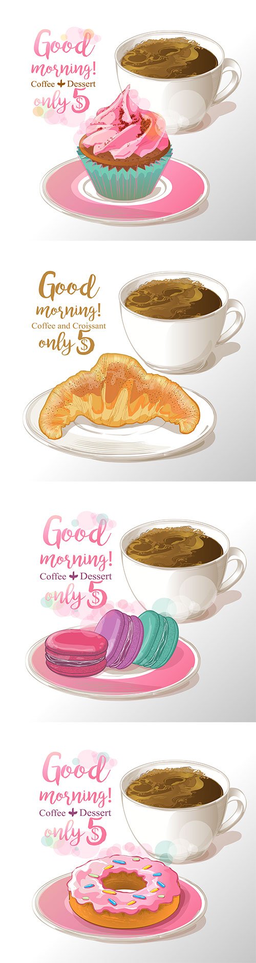 Cup of coffee with donut in vector