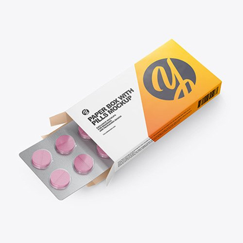 Opened Paper Box & Pills Mockup 53521