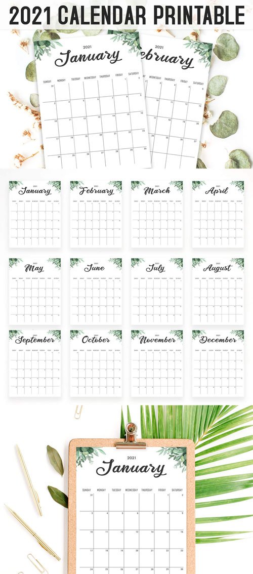 Minimal Floral Calendar 2021 Printable