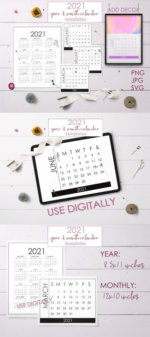 2021 Year & Month Calendar Templates