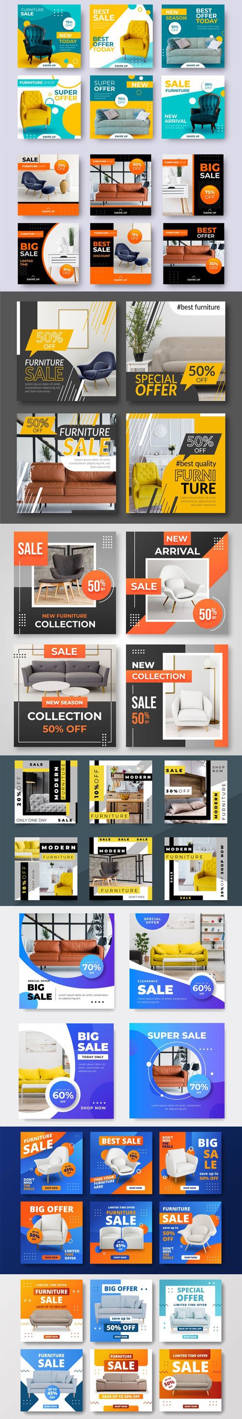 Furniture Sale Instagram Posts Vector Collection