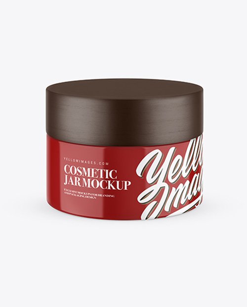 Glossy Cosmetic Jar with Wooden Cap Mockup