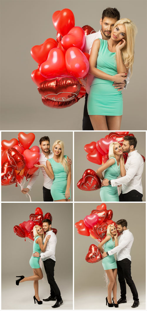 Couple in love with balloons stock photo