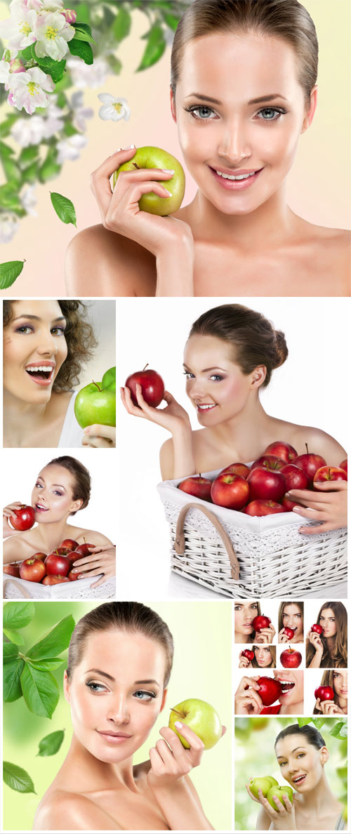 Beautiful girls with apples stock photo
