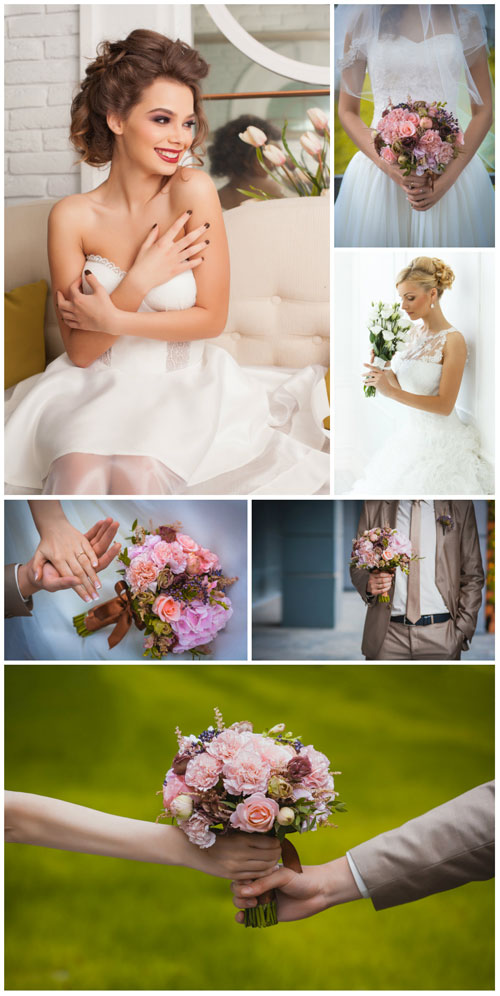 Bride with wedding bouquet stock photo