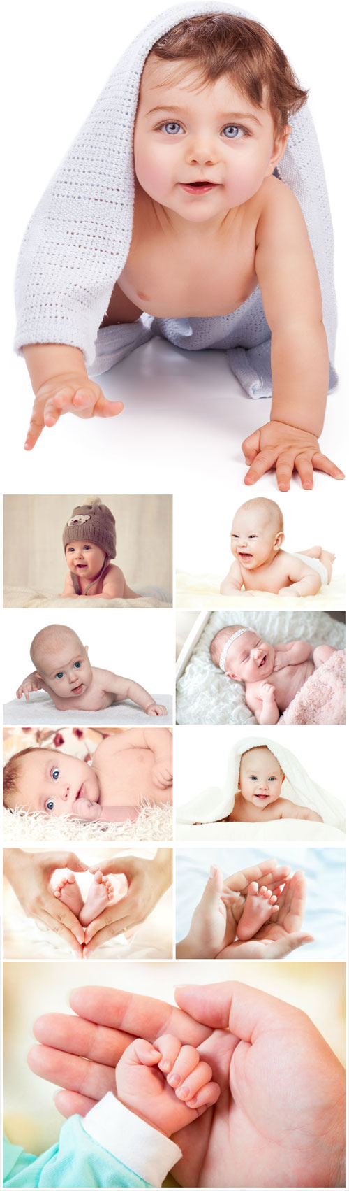 Baby feet in mom's hand, little children stock photo
