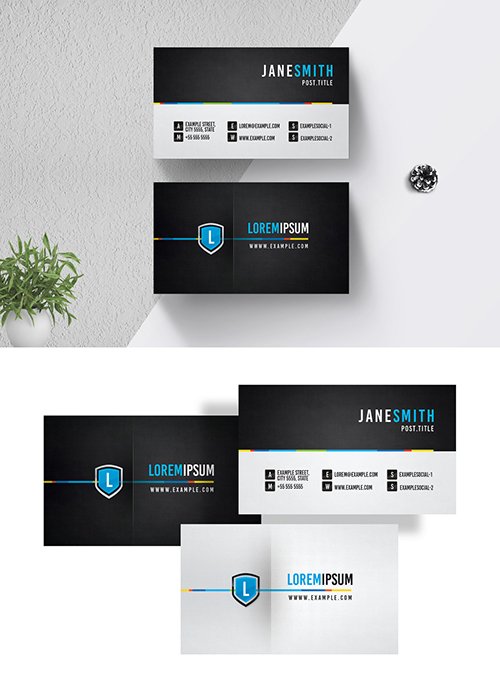 Black and Gray Business Card with Blue Accents