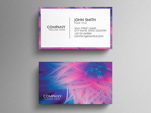Blue And Pink Business Card Layout with Colorful Abstract Floral Design
