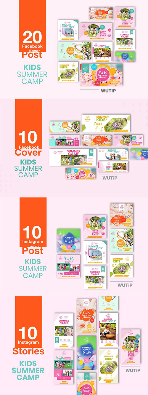 Facebook Covers, Banners and Instagram Stories - Kids Summer Camp PSD