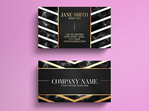 Black Marble Business Card Layout with Gold Lines