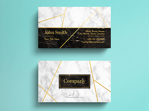 White Marble with Gold Lines Business Card Layout