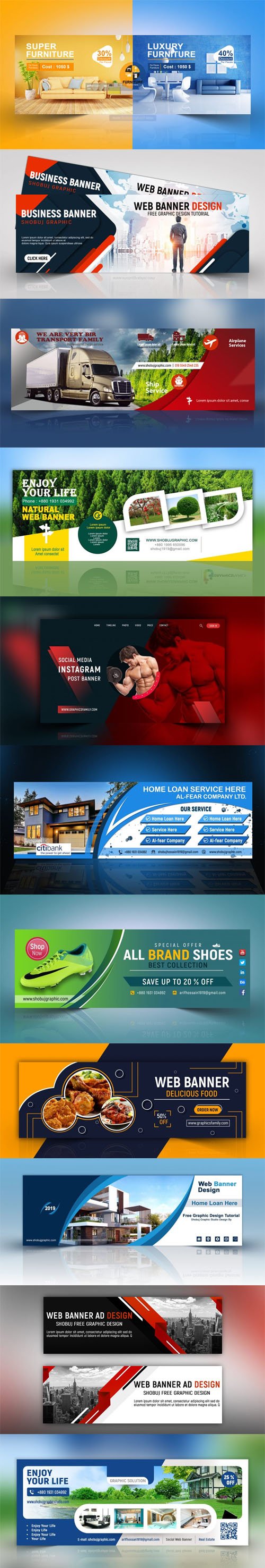 11 Multipurpose Web Banners PSD Templates Collection