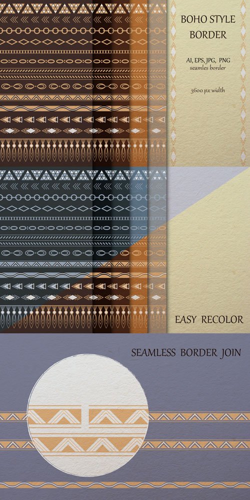 Boho Style Border - Gold Foil Vectors Collection