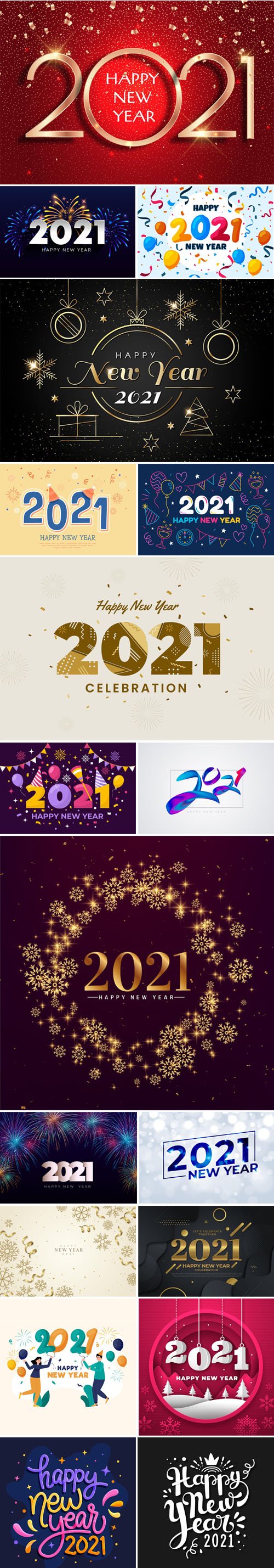 18 Happy New Year 2021 Backgrounds & Lettering Vector Collection