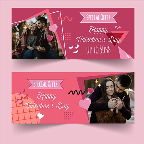 Valentines day sale horizontal banners with photo