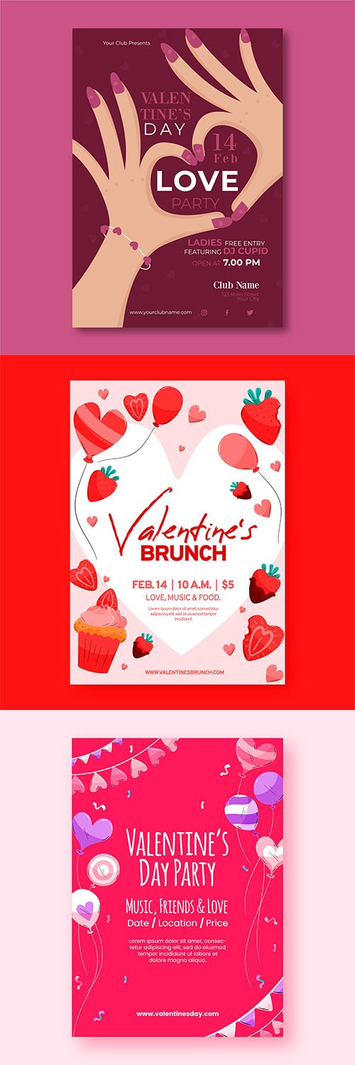 Flat Valentines Day Party Poster Template
