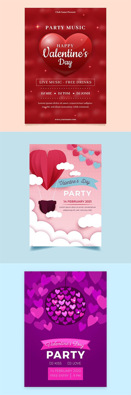 Hand-drawn valentines day party flyer template