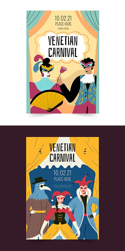 Hand-drawn venetian carnival poster