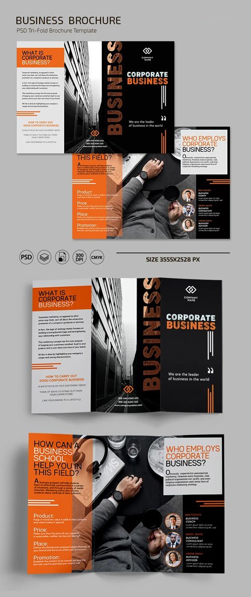 Business Tri-fold Brochure PSD Template
