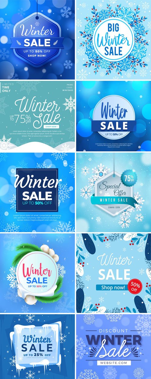 14 Winter Sales Backgrounds With Special Offers Vector Collection