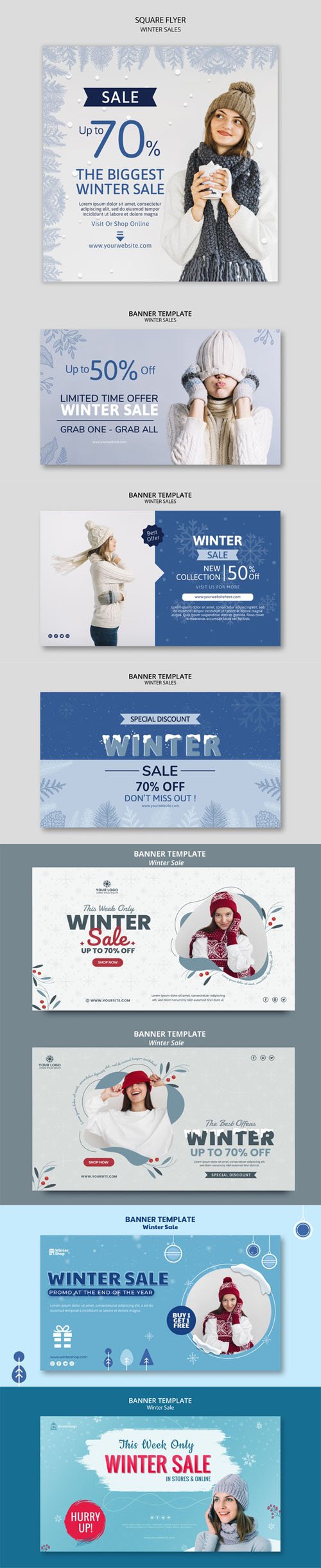 8 Winter Sales Banners PSD Templates Collection