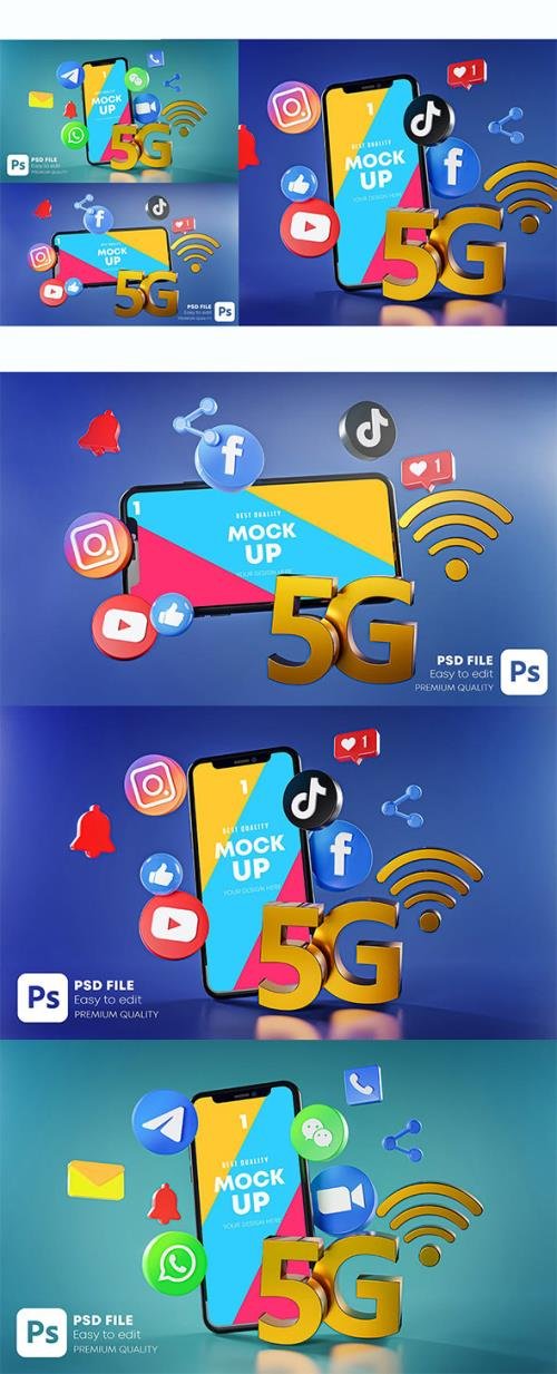 5G Most Popular Social Media Phone Mockup PSD
