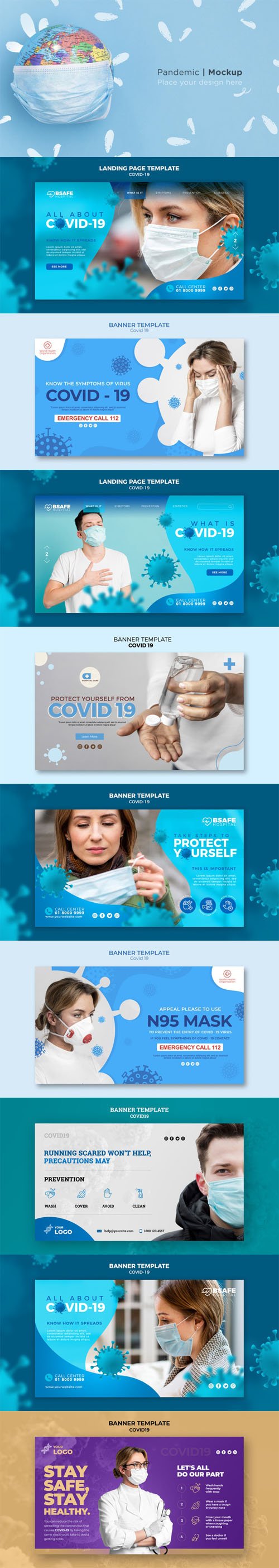 10 Covid-19 Concept Banners PSD Templates