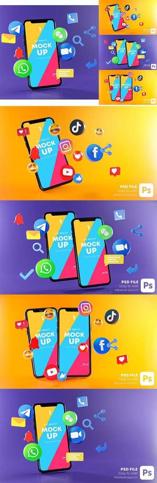 Most Popular Social Media Phones Mockup PSD