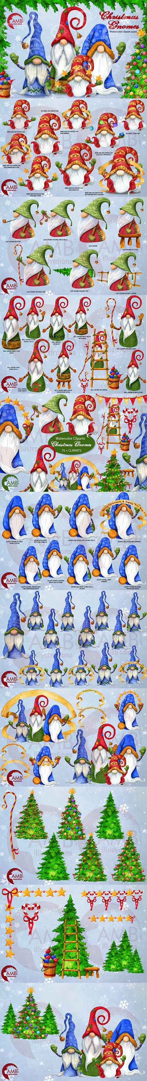 Christmas Gnomes Watercolor bundle - 1989500