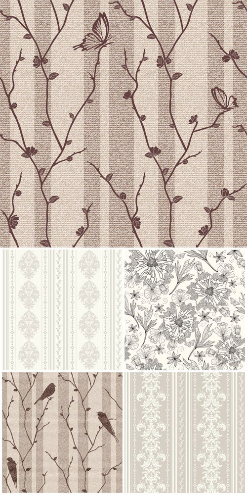 Backgrounds with birds and flowers in vector