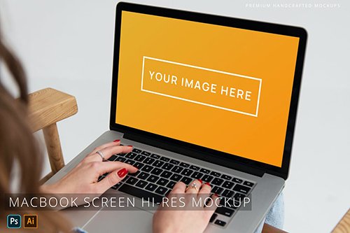 Person Working on Macbook Photo Mockup PSD