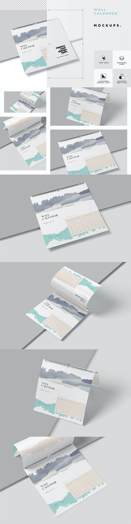 Wall Calendar Mockups PSD