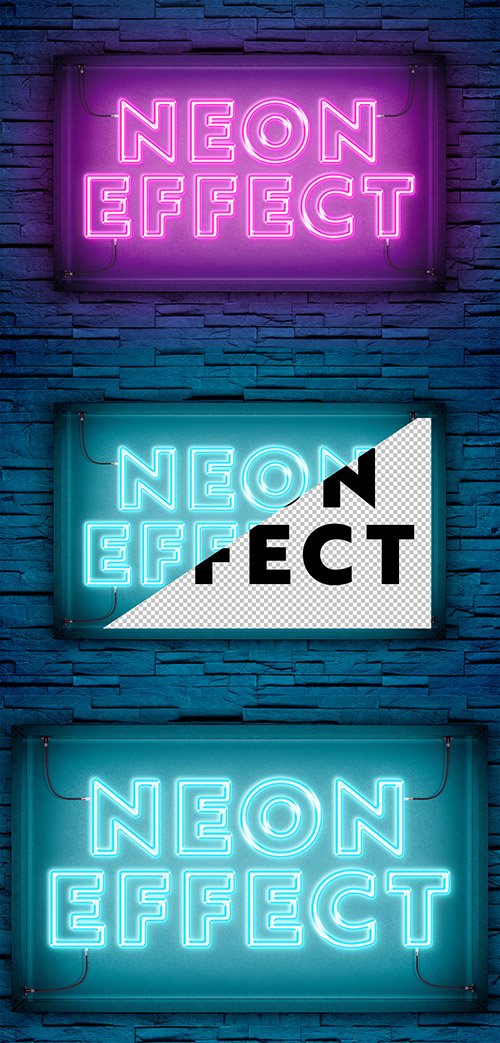 Neon Light Text Effect on Brick Wall Mockup