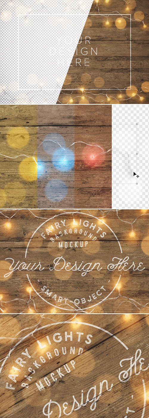 Fairy Lights with Wooden Background Scene Creator Mockup