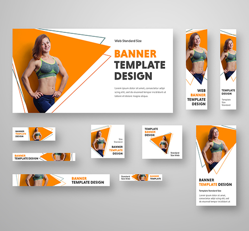 10 Fitness Health Web Banners with Geometric Accents