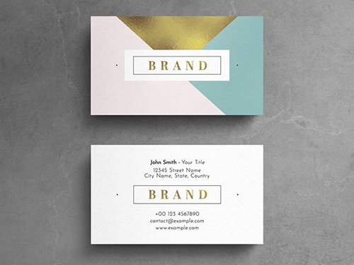Geometric Pastel Business Card Layout with Gold Leaf Element