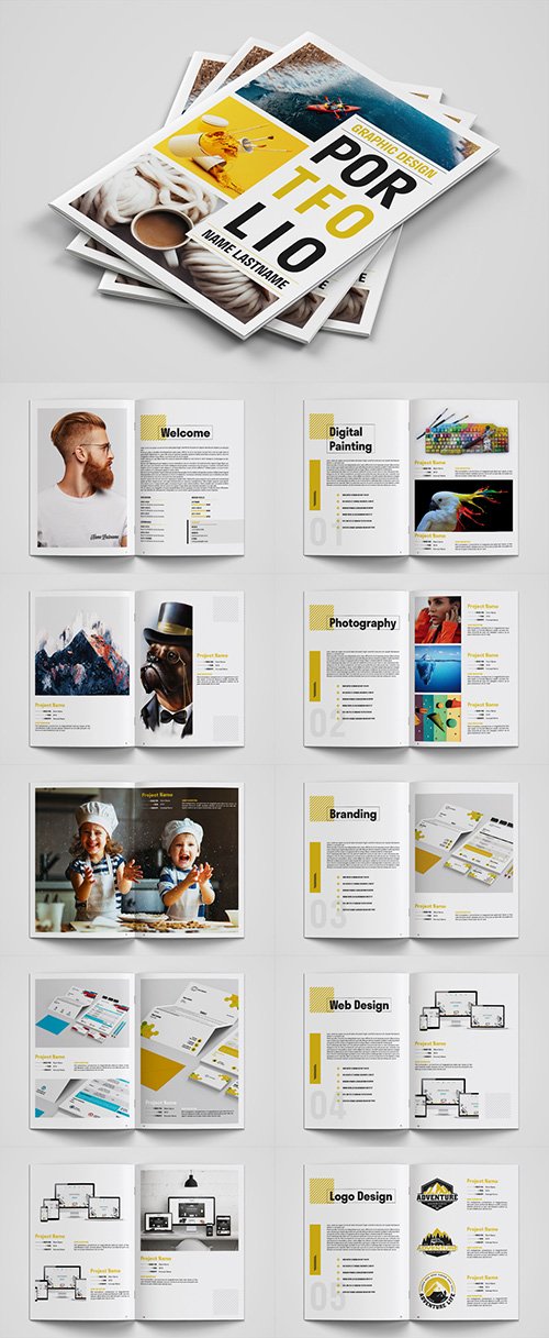 Portfolio Layout with Yellow Accents 300386315