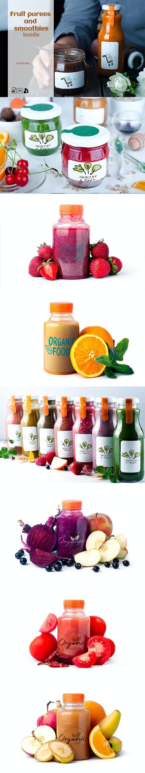 Fruit smoothies mockup Jars Bundle PSD