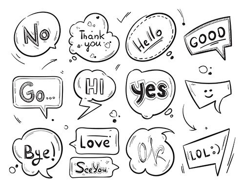 Comic speech bubbles with popular message words collection