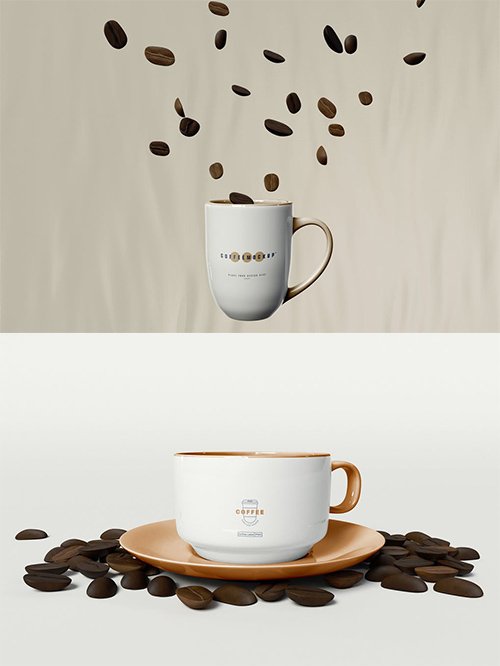 Coffee Mug Mockup with Coffee Beans PSD