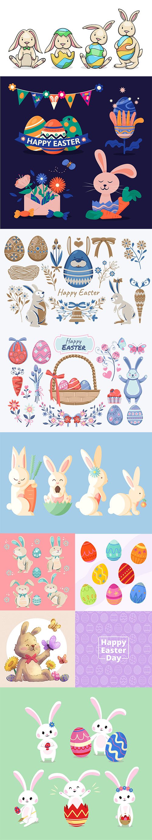 Easter bunny and other easter elements vector collection