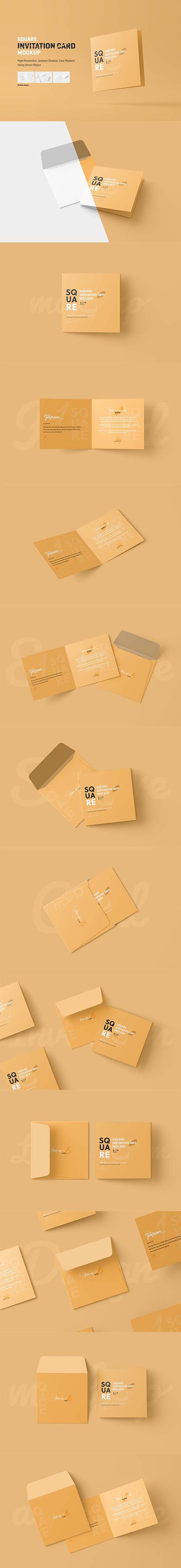 Square Folded Invitation Card Mockup