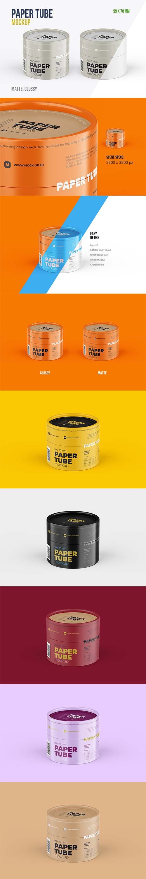 Closed Paper Tube Mockup 99x70mm