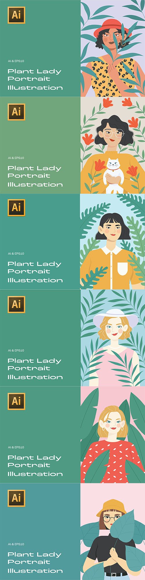 Plant Lady Portrait 6 Illustrations